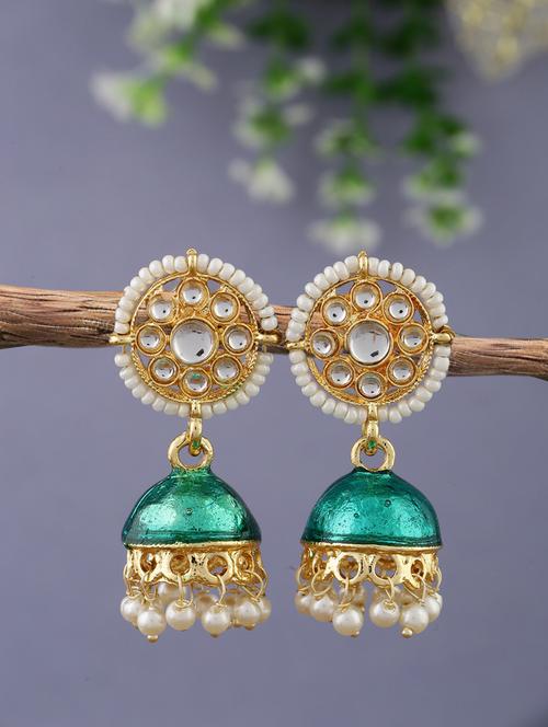 women green gold plated jhumka earring - 21627090 - Very Small Image - 1