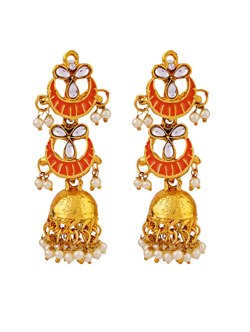 women minakari work jhumka earrings - 21627092 - Standard Image - 1