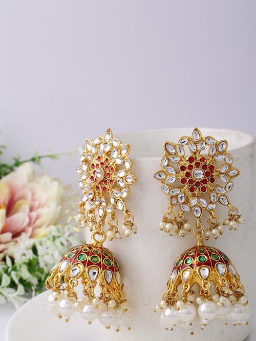 women gold jhumka earrings - 21627104 - Very Small Image - 1