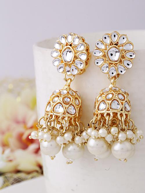 Women Gold Jhumka Earrings - 21627106 - Very Small Image - 1