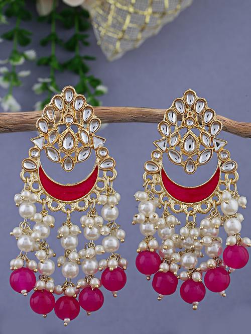women gold plated pink pearls chandbali earrings - 21627107 - Very Small Image - 1