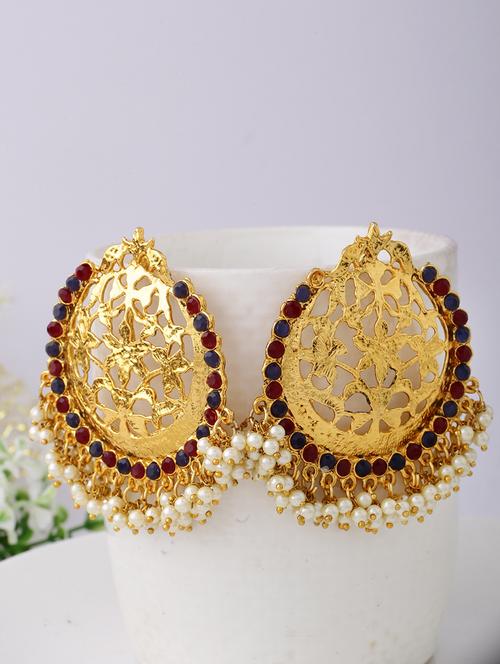 women gold plated chandbali earrings - 21627113 - Very Small Image - 1