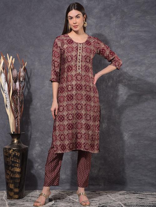 women printed three quarter sleeve kurta pant set - 21627230 - Very Small Image - 1