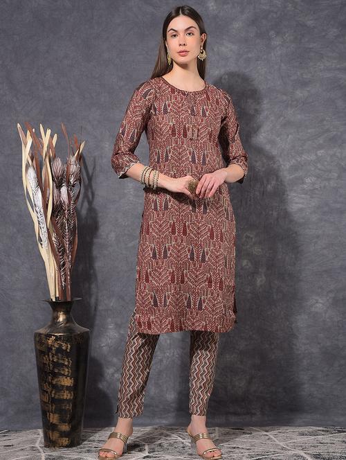 women printed three quarter sleeve kurta pant set - 21627231 - Very Small Image - 1
