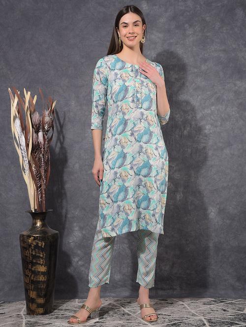 women printed three quarter sleeve kurta pant set - 21627233 - Very Small Image - 1