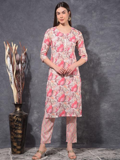women printed three quarter sleeve kurta pant set - 21627234 - Very Small Image - 1