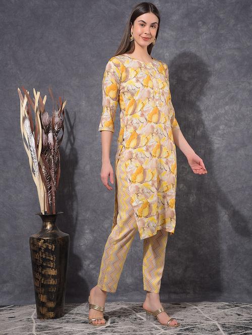 women printed three quarter sleeve kurta pant set - 21627235 - Very Small Image - 1