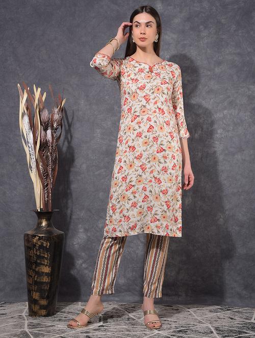 women floral printed three quarter sleeve kurta pant set - 21627238 - Very Small Image - 1
