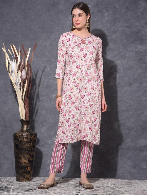 women floral printed three quarter sleeve kurta pant set - 21627239 - Very Small Image - 1
