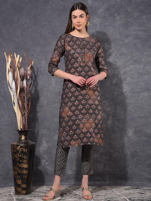 women printed three quarter sleeve kurta pant set - 21627240 - Very Small Image - 1