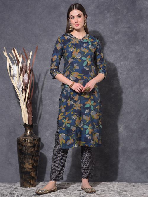 women floral printed three quarter sleeve kurta pant set - 21627243 - Very Small Image - 1