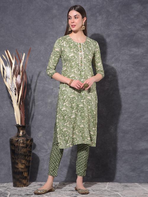 women paisley three quarter sleeve kurta pant set - 21627246 - Very Small Image - 1