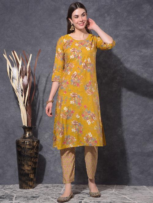 women floral three quarter sleeve kurta pant set - 21627248 - Very Small Image - 1