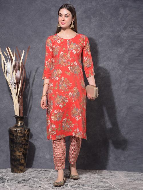 women floral three quarter sleeve kurta pant set - 21627250 - Very Small Image - 1