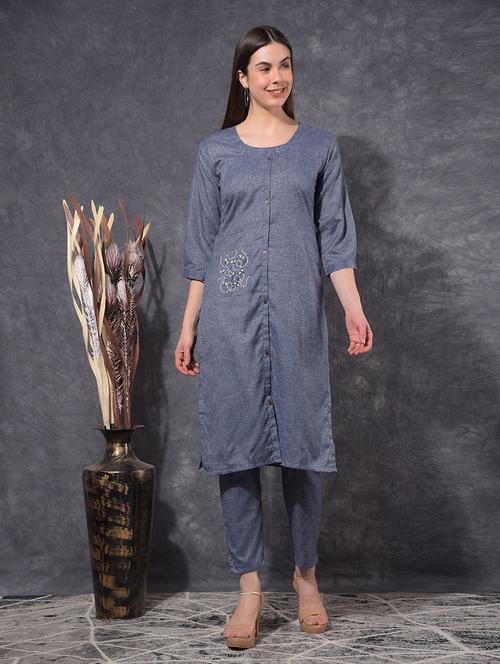 women solid three quarter sleeve kurta pant set - 21627251 - Very Small Image - 1