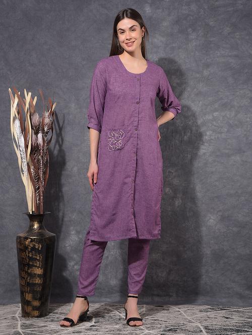 women solid three quarter sleeve kurta pant set - 21627252 - Very Small Image - 1