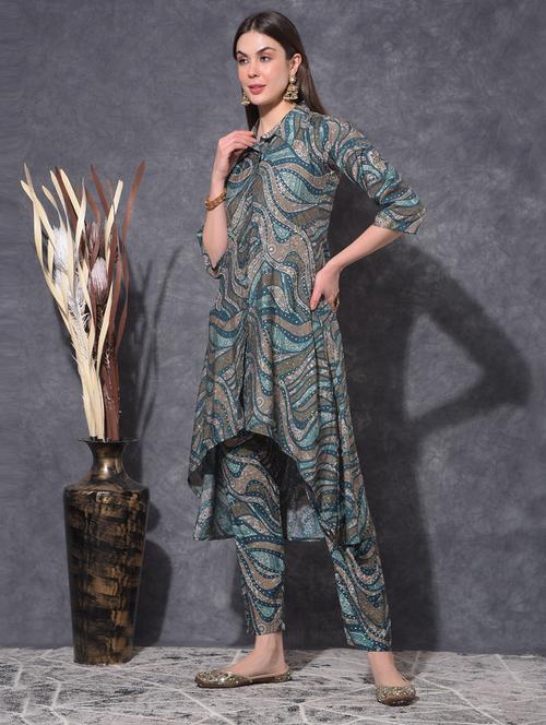 women printed three quarter sleeve kurta pant set - 21627257 - Very Small Image - 1