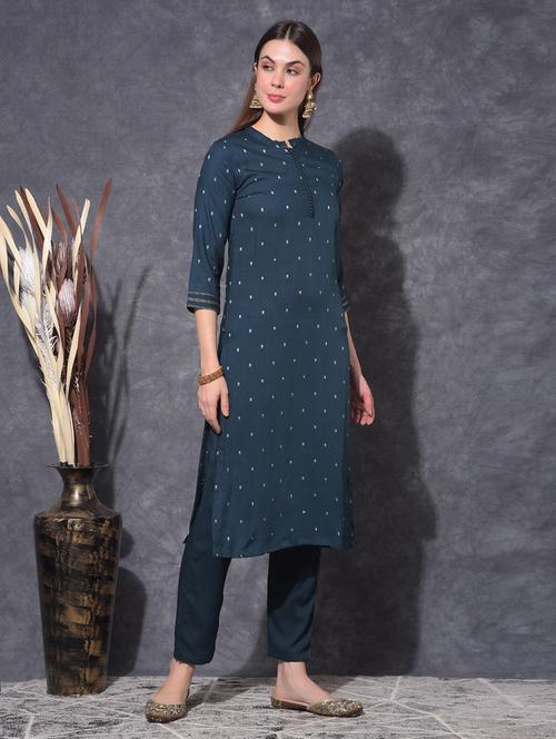 women self design three quarter sleeve kurta pant set - 21627260 - Very Small Image - 1