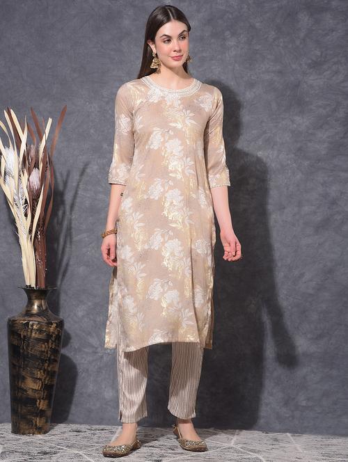 women floral three quarter sleeve kurta pant set - 21627264 - Very Small Image - 1