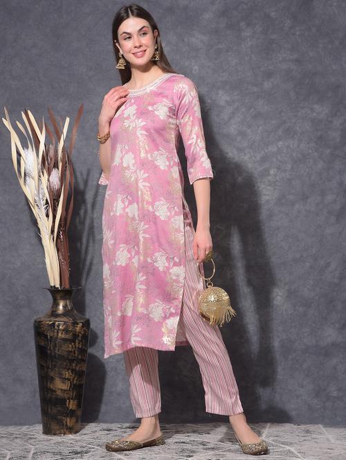 women floral three quarter sleeve kurta pant set - 21627266 - Very Small Image - 1