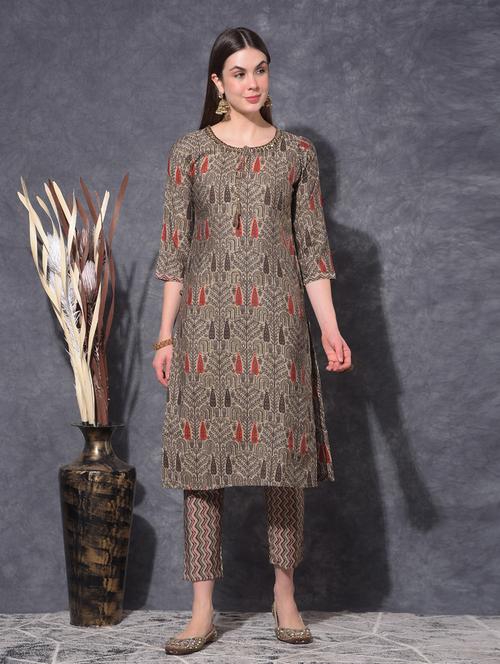 women printed three quarter sleeve kurta pant set - 21627267 - Very Small Image - 1