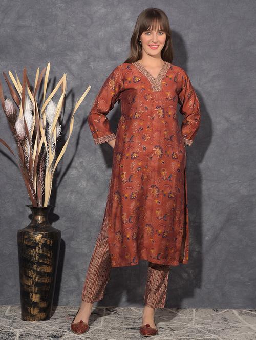 women floral three quarter sleeve kurta pant set - 21627269 - Very Small Image - 1