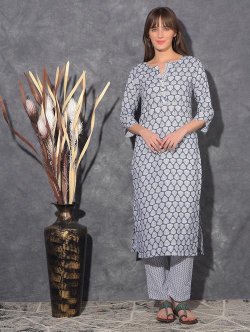 women printed three quarter sleeve kurta pant set - 21627275 - Very Small Image - 1