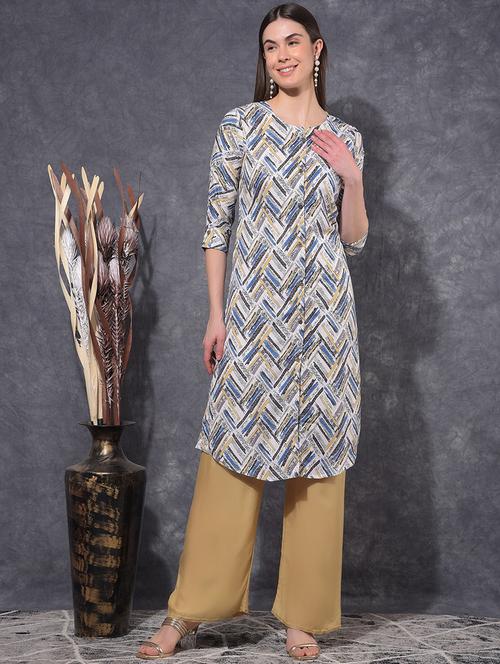 women printed three quarter sleeve straight kurta - 21627278 - Very Small Image - 1