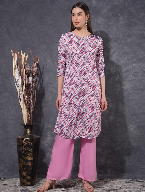 women printed three quarter sleeve straight kurta - 21627279 - Very Small Image - 1