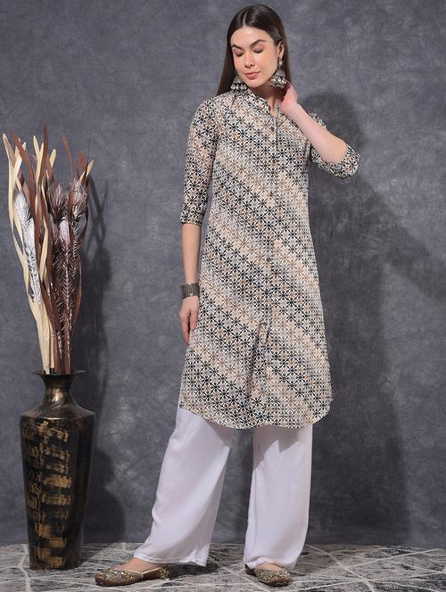 women printed three quarter sleeve straight kurta - 21627282 - Very Small Image - 1
