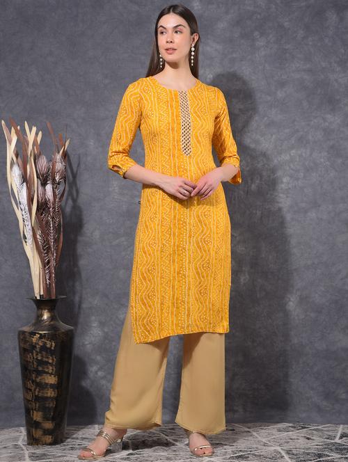 women bandhani three quarter sleeve straight kurta - 21627285 - Very Small Image - 1