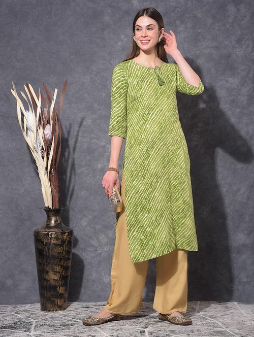 women leheriya three quarter sleeve straight kurta - 21627286 - Very Small Image - 1