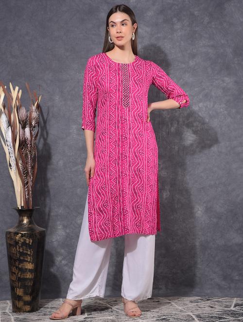 women bandhani three quarter sleeve straight kurta - 21627287 - Very Small Image - 1