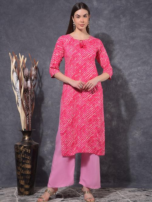 women leheriya three quarter sleeve straight kurta - 21627292 - Very Small Image - 1