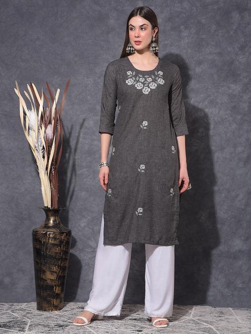 women embroidered three quarter sleeve straight kurta - 21627293 - Very Small Image - 1