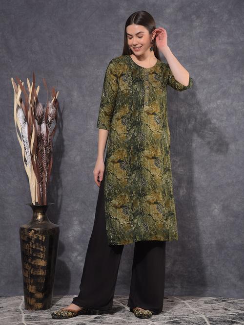 women printed three quarter sleeve straight kurta - 21627297 - Very Small Image - 1