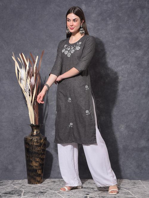 women embroidered three quarter sleeve straight kurta - 21627303 - Very Small Image - 1