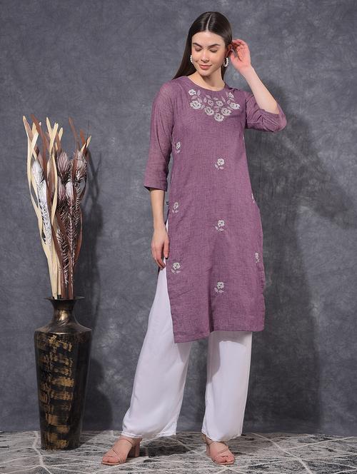 women embroidered three quarter sleeve straight kurta - 21627304 - Very Small Image - 1