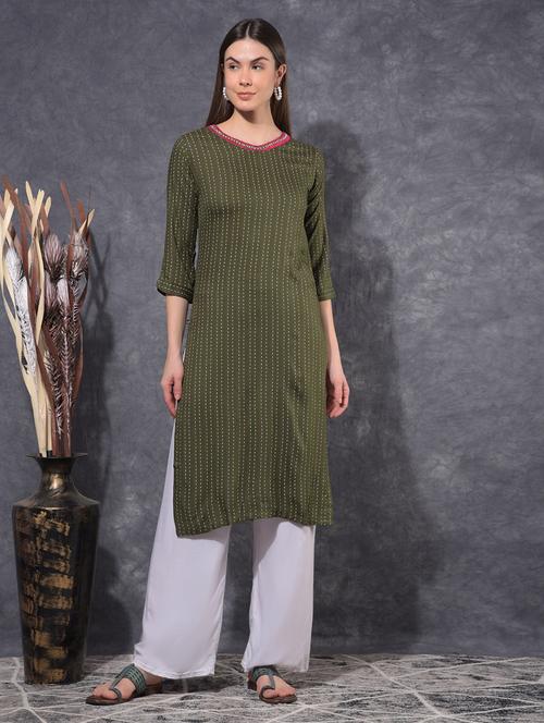 women printed three quarter sleeve staight kurta - 21627308 - Very Small Image - 1