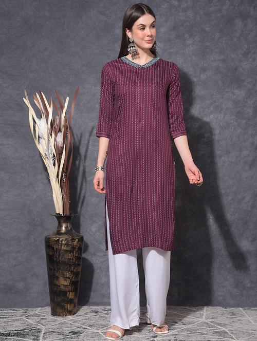 women printed three quarter sleeve straight kurta - 21627312 - Very Small Image - 1