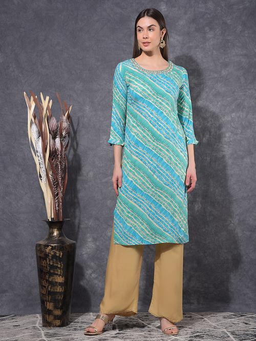 women printed three quarter sleeve straight kurta - 21627313 - Very Small Image - 1