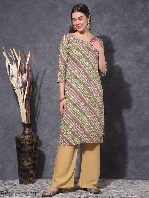women printed three quarter sleeve straight kurta - 21627314 - Very Small Image - 1