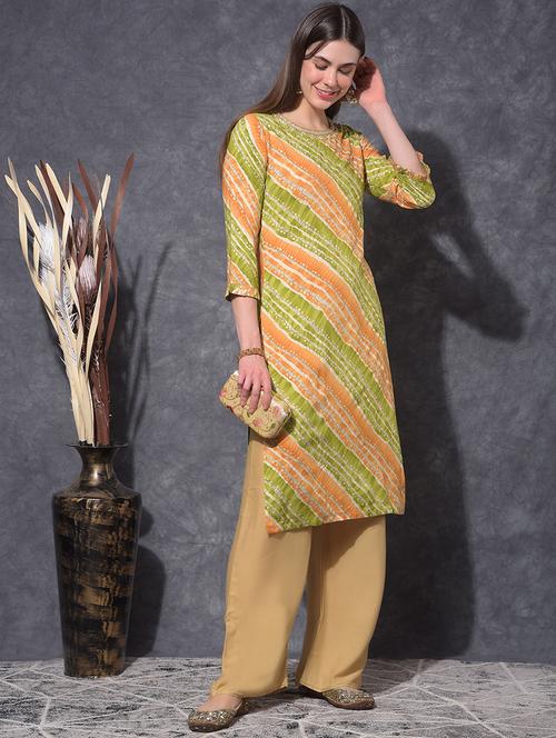 women printed three quarter sleeve straight kurta - 21627315 - Very Small Image - 1