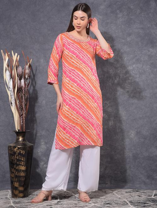 women printed three quarter sleeve straight kurta - 21627317 - Very Small Image - 1