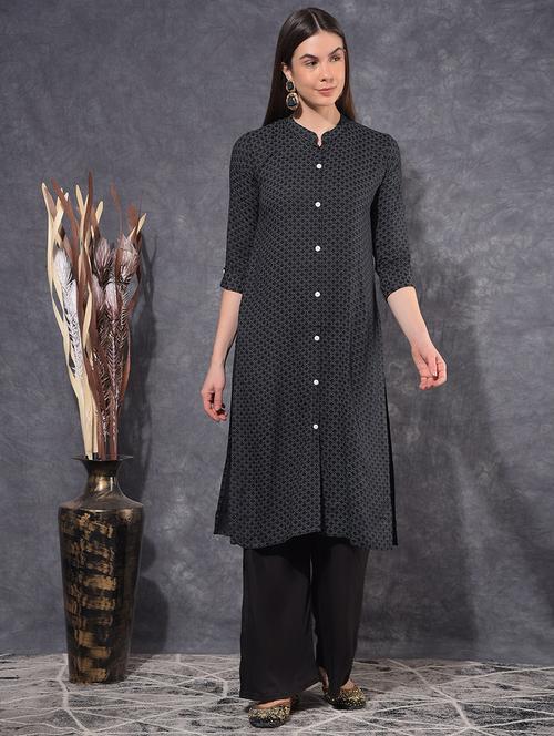 women printed three quarter sleeve front & side both kurta - 21627318 - Very Small Image - 1
