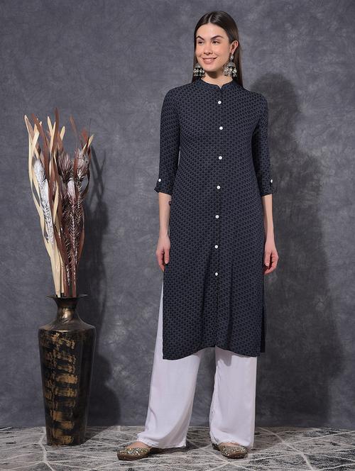 women printed three quarter sleeve front & side both kurta - 21627319 - Very Small Image - 1