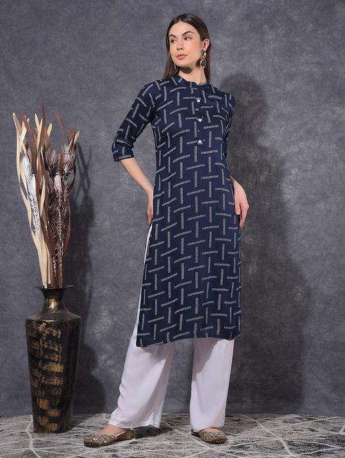 women printed three quarter sleeve straight kurta - 21627324 - Very Small Image - 1
