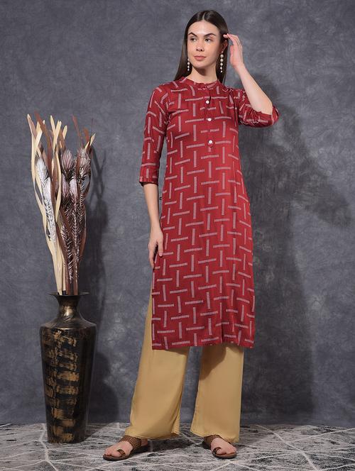 women printed three quarter sleeve straight kurta - 21627325 - Very Small Image - 1