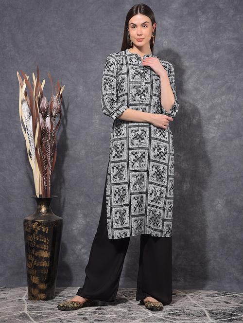 women printed three quarter sleeve straight kurta - 21627329 - Very Small Image - 1