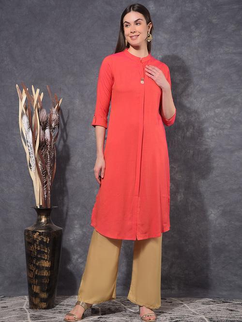women solid three quarter sleeve front & side both kurta - 21627331 - Very Small Image - 1